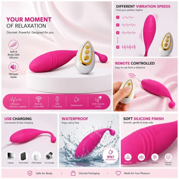 Remote controlled, USB charging, soft silicone finish massager