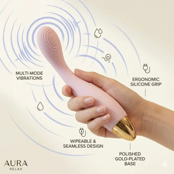 Ergonomic silicone grip with gold plated base gives luxury feel massager